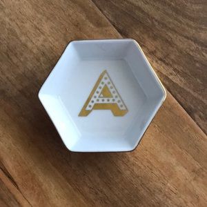 NWT Trinket Dish White and Gold Letter A
